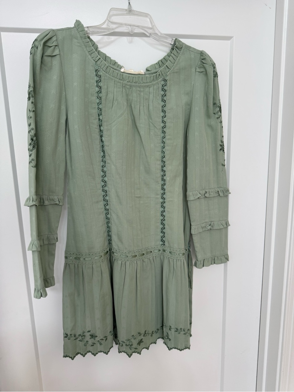 Loveshackfancy Sage Green Long-Sleeve Ruffle Dress